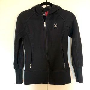 Spyder Black Waffle Knit Full Zip Hoodie Sweater Jacket Size S